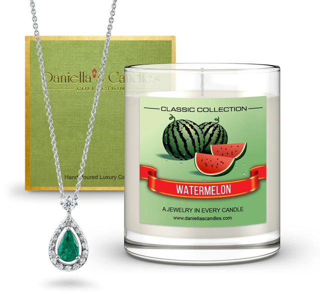 Main image of DANIELLA'S CANDLES Watermelon Jewelry Surprise Candle, Natural Soy Wax, Burn Time 65h, With Necklace Inside