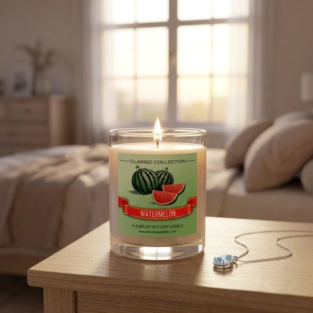 Alt view image 3 of 7 - DANIELLA'S CANDLES Watermelon Jewelry Surprise Candle, Natural Soy Wax, Burn Time 65h, With Necklace Inside