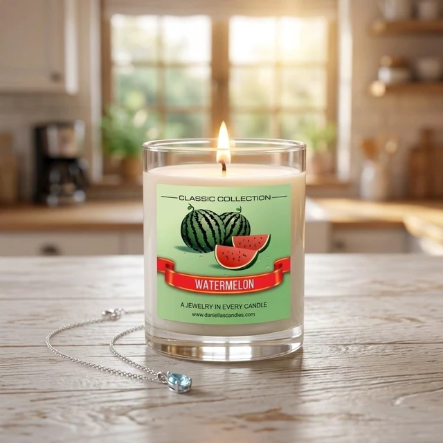 Alt view image 4 of 7 - DANIELLA'S CANDLES Watermelon Jewelry Surprise Candle, Natural Soy Wax, Burn Time 65h, With Necklace Inside
