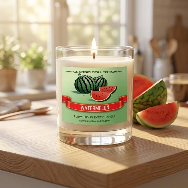 Alt view image 6 of 7 - DANIELLA'S CANDLES Watermelon Jewelry Surprise Candle, Natural Soy Wax, Burn Time 65h, With Necklace Inside