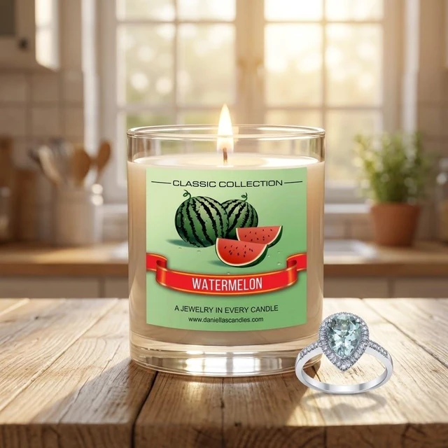 Alt view image 2 of 7 - DANIELLA'S CANDLES Watermelon Jewelry Surprise Candle, Natural Soy Wax, Burn Time 65h, With Ring Size Adjustable Inside