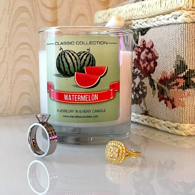Alt view image 3 of 7 - DANIELLA'S CANDLES Watermelon Jewelry Surprise Candle, Natural Soy Wax, Burn Time 65h, With Ring Size Adjustable Inside