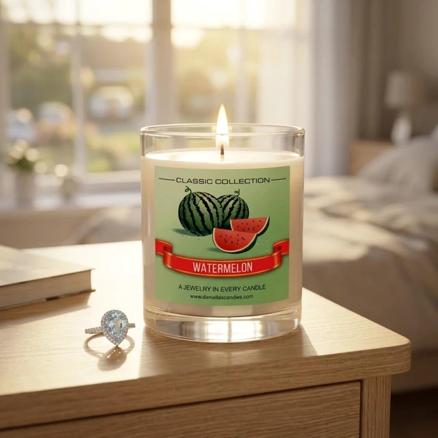 Alt view image 4 of 7 - DANIELLA'S CANDLES Watermelon Jewelry Surprise Candle, Natural Soy Wax, Burn Time 65h, With Ring Size Adjustable Inside