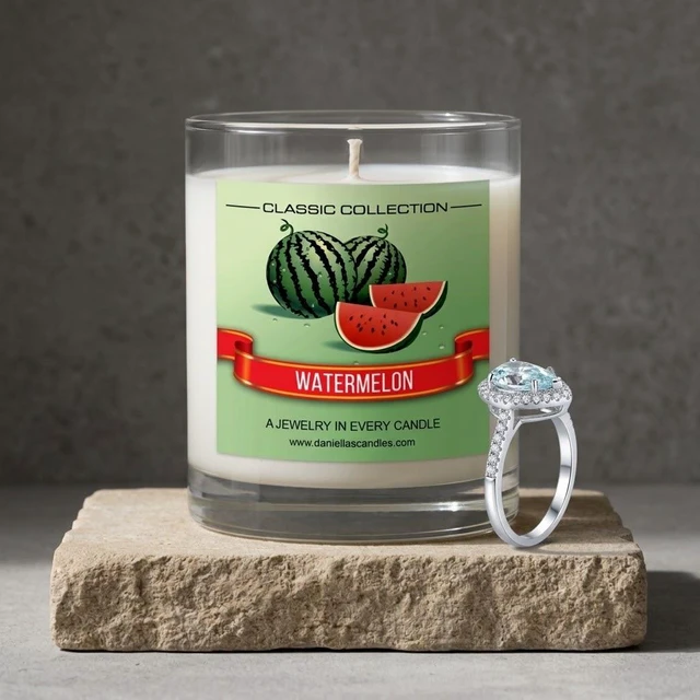 Alt view image 5 of 7 - DANIELLA'S CANDLES Watermelon Jewelry Surprise Candle, Natural Soy Wax, Burn Time 65h, With Ring Size Adjustable Inside