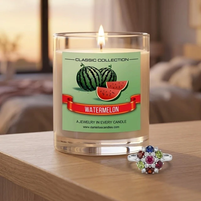 Alt view image 6 of 7 - DANIELLA'S CANDLES Watermelon Jewelry Surprise Candle, Natural Soy Wax, Burn Time 65h, With Ring Size Adjustable Inside