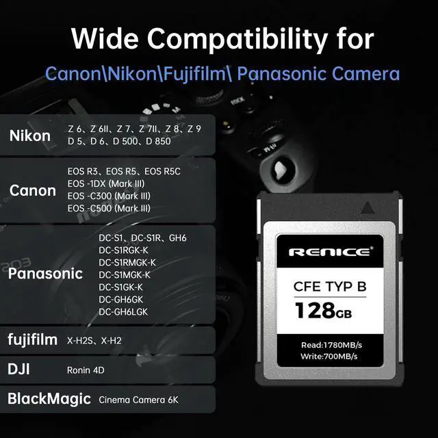 Alt view image 5 of 5 - RENICE 128GB CFexpress Type B Memory Card-Up to 1780MB/s Read, RAW 4K/6K HD Video Recording -For Photographers,Videographers