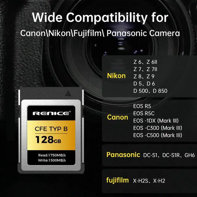 Alt view image 4 of 4 - RENICE 128GB CFexpress Type B 4.0  Memory Card-Up to 1750MB/s Read-Support 8K HD Video Recording-for Professional Camera Photographer- pSLC
