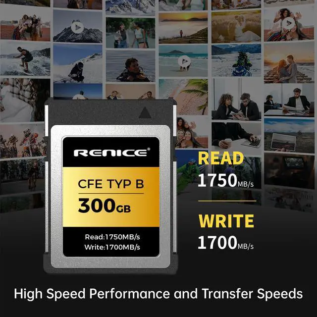Alt view image 2 of 6 - RENICE 300GB CFexpress Type B 4.0 Memory Card- Up to 1750MB/ s Read Speed- 1700MB s Write-Support 12K HD Videos -for Photographer-videographers pSLC