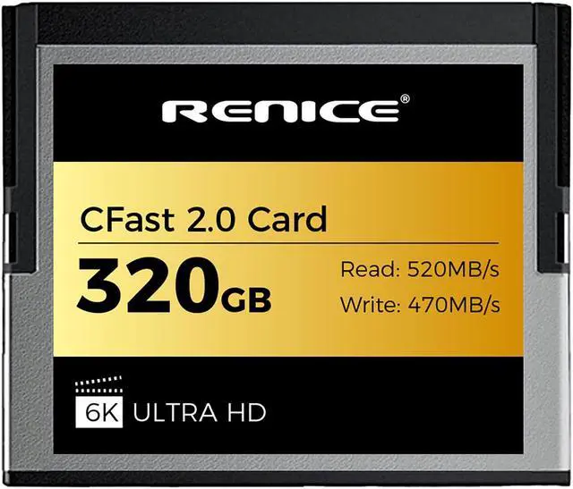 Main image of RENICE 320GB CFast 2.0 Memory Card- up to 520MB/s Read -RAW 6K HD Video Recording- For photographers-pSLC Mode