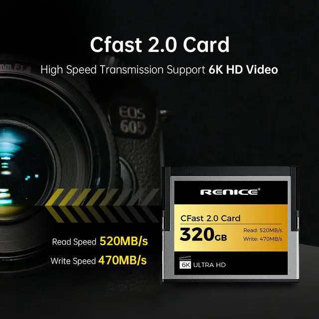 Alt view image 2 of 6 - RENICE 320GB CFast 2.0 Memory Card- up to 520MB/s Read -RAW 6K HD Video Recording- For photographers-pSLC Mode