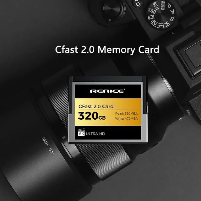 Alt view image 6 of 6 - RENICE 320GB CFast 2.0 Memory Card- up to 520MB/s Read -RAW 6K HD Video Recording- For photographers-pSLC Mode