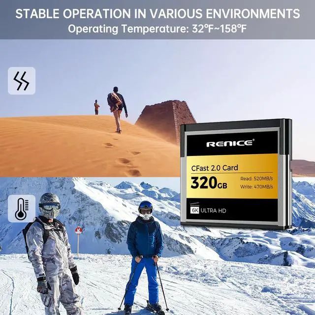Alt view image 5 of 6 - RENICE 320GB CFast 2.0 Memory Card- up to 520MB/s Read -RAW 6K HD Video Recording- For photographers-pSLC Mode
