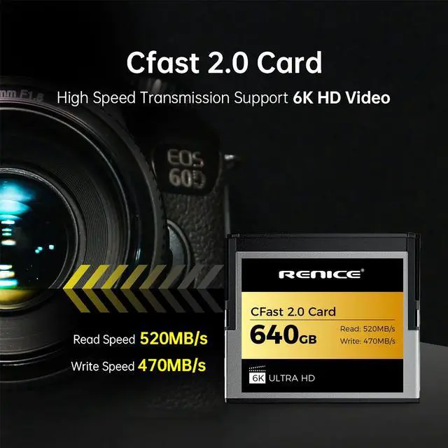 Alt view image 2 of 5 - RENICE 640GB CFast 2.0 Memory Card- up to 520MB/s Read Speed-RAW 6K HD Video Recording- For photographers, Videographer