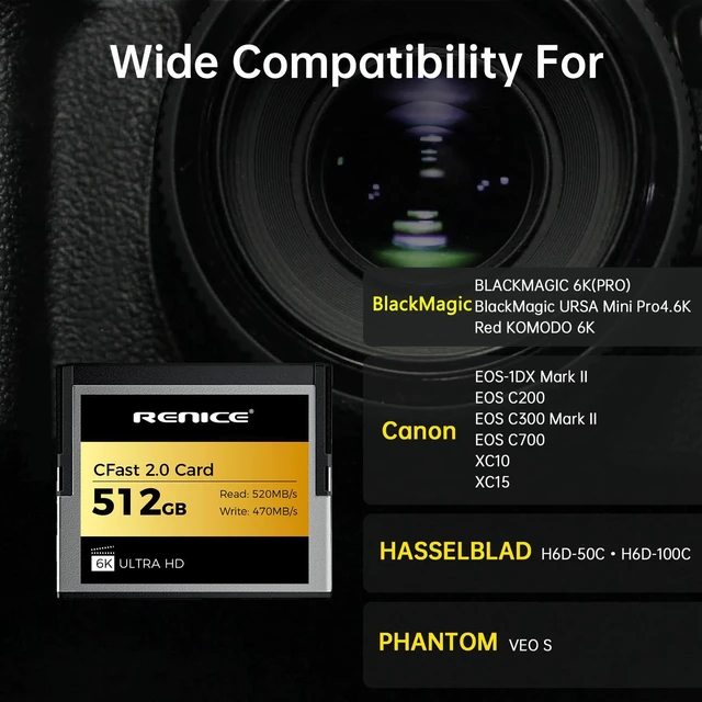 Alt view image 3 of 7 - RENICE 512GB CFast 2.0 Memory Card-Up to 520MB/s Read -RAW 4.6K HD Video, For Videographers & Filmmakers