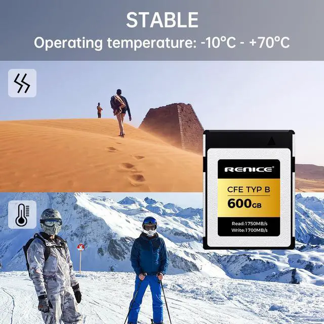 Alt view image 4 of 7 - RENICE CFexpress Type B Memory Card 600GB Read 1750MB/s Write 1700MB/s 12K Video Support for Professional Photographers Using PCIe
