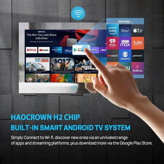 Alt view image 4 of 7 - Haocrown21.5 Inch Touchscreen Smart Bathroom TV IP66 Waterproof 21.5 Inch LED Mirror with Android 11 - Full HD 1080p Smart Mirror Television, ATSC Tuner, Wi-Fi & Bluetooth (8GB+64GB)