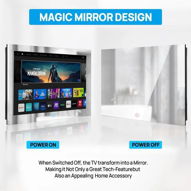 Alt view image 5 of 7 - Haocrown 32-Inch Bathroom TV Waterproof Touch Screen Smart Mirror Android 11.0 Television Full HD 1080p Smart TV with ATSC Tuner Wi-Fi Bluetooth Built-in Updated High-Brightness 2023 Model (8GB+64GB)