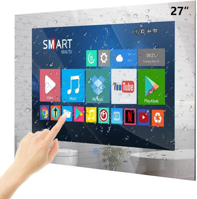 Main image of Haocrown 27 Inch Bathroom TV Waterproof Smart Mirror Touch Screen Android 11 Television, 500 cd/ High Brightness Full HD 1080P Built-in 2.4G/5G Wi-Fi Bluetooth ATSC Tuner (8+64GB, 2023)