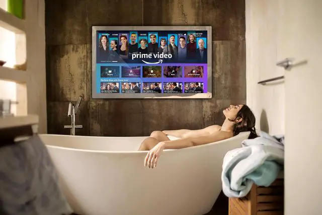 Alt view image 7 of 7 - Haocrown 32 Inch Smart Bathroom TV 4K Ultra HD Android TV IP66 Waterproof Smart Mirror TV Google Assistant Built-in with Voice Remote, ATSC Tuner, Suitable for Bathroom Sauna,Black Frame 2024 Model