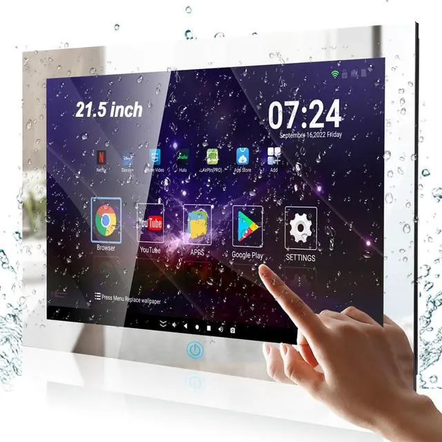 Main image of Haocrown21.5 Inch Touchscreen Smart Bathroom TV IP66 Waterproof 21.5 Inch LED Mirror with Android 11 - Full HD 1080p Smart Mirror Television, ATSC Tuner, Wi-Fi & Bluetooth (8GB+64GB)