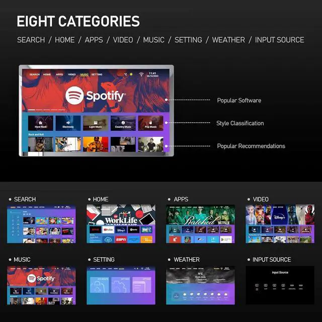 Alt view image 7 of 7 - Haocrown 32 Inch 4K Ultra HD Smart Mirror Bathroom TV, IP66 Waterproof Android 13 TV with Voice Remote, Google Assistant & ATSC Tuner, 2+32GB (Silver Frame 2025 Model)