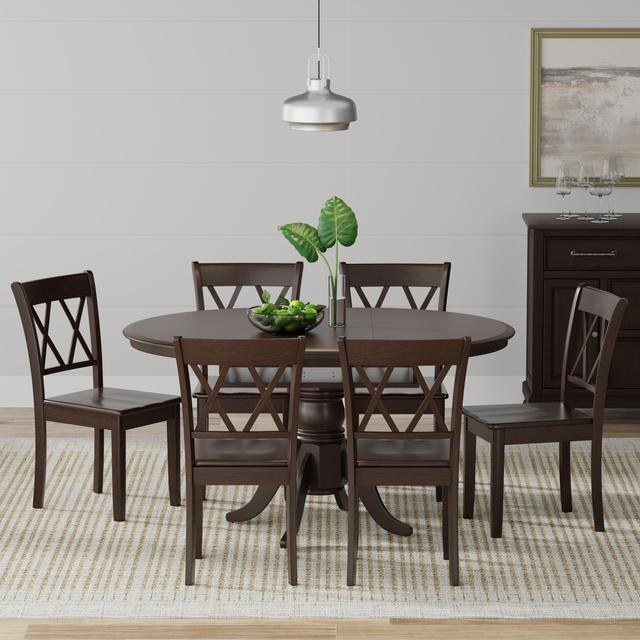 7 PC Oval Butterfly Leaf Dining Table Double X Back Dining