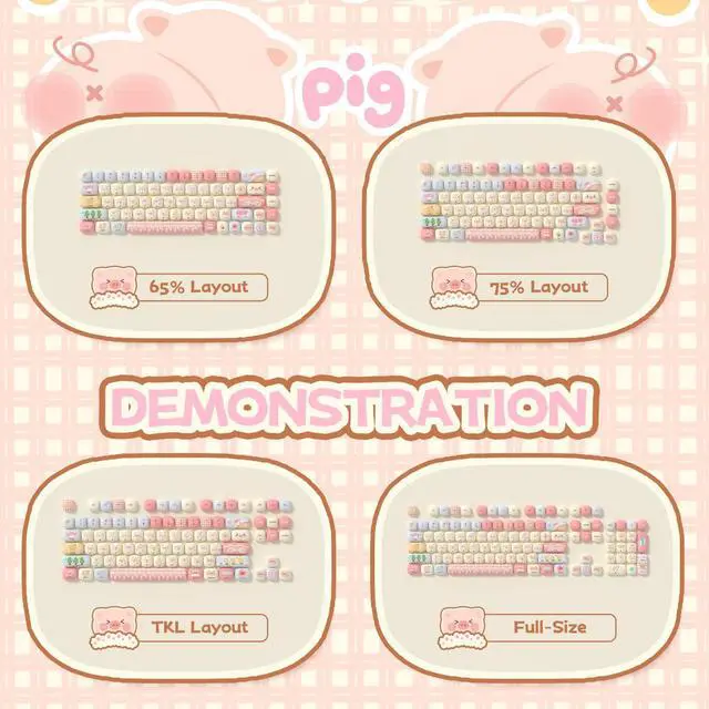 Alt view image 3 of 7 - Akko PBT Keycap Set, Piggy Party Keycaps MOG Profile 139-Key Keycaps for Mechanical Keyboards