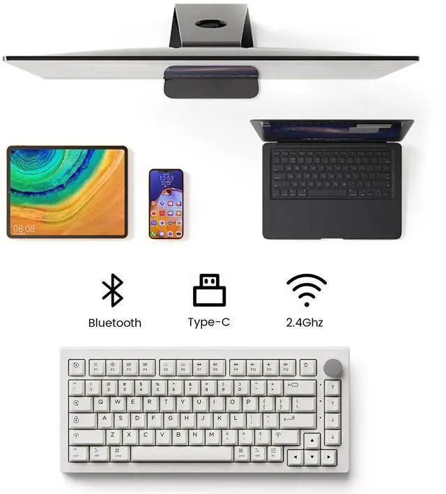 Alt view image 7 of 7 - Akko 5075B Plus Air 75% Mechanical Keyboard Gasket Mount Hot Swappable RGB Wireless/Bluetooth/Wired Gaming Keyboard with PBT Dye-Sub Cherry Profile Keycaps for Mac/Win/WebV3 Piano Pro Switch