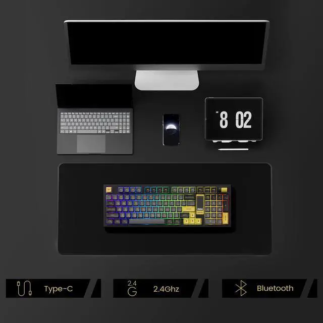 Alt view image 7 of 7 - Akko 5098B Wireless Gaming Keyboard with Screen, Black & Gold Hot-Swappable Mechanical Keyboard with Scroll Wheel Numberpad, RGB Gasket, Piano Pre Lubed Switch
