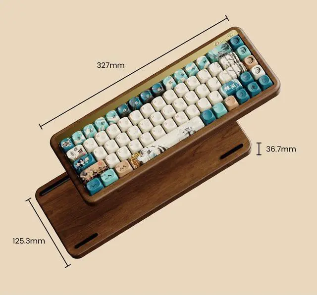 Alt view image 4 of 7 - Akko Mechanical Gaming Keyboard with Walnut Wooden Case, MU01 Joy of Life 65% 68-Key RGB 2.4G Wireless/Bluetooth/Wired Hot-swappable Keyboard with PBT Dye-Sub Keycaps for Mac & Win