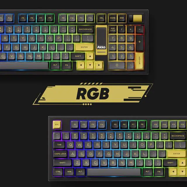 Alt view image 5 of 7 - Akko 5098B Wireless Gaming Keyboard with Screen, Black & Gold Hot-Swappable Mechanical Keyboard with Scroll Wheel Numberpad, RGB Gasket, Piano Pre Lubed Switch