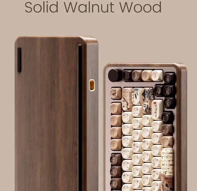 Alt view image 3 of 7 - Akko MU02 Mechanical Keyboard with Walnut Wooden Case 75% RGB 2.4G Wireless/Bluetooth/Wired Hot-Swappable Gaming Keyboard with PBT Dye-Sub Keycaps for Mac & Win (Mountain Seclusion, Rosewood Switch )
