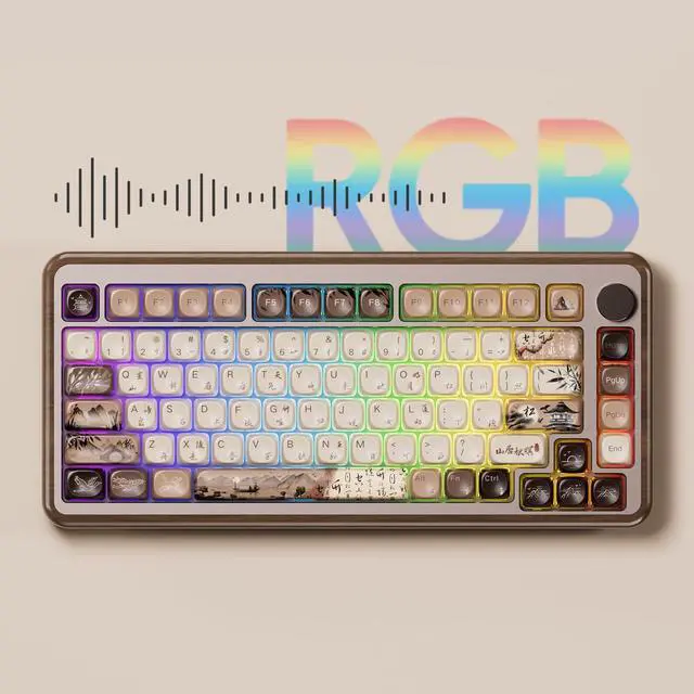 Alt view image 5 of 7 - Akko MU02 Mechanical Keyboard with Walnut Wooden Case 75% RGB 2.4G Wireless/Bluetooth/Wired Hot-Swappable Gaming Keyboard with PBT Dye-Sub Keycaps for Mac & Win (Mountain Seclusion, Rosewood Switch )