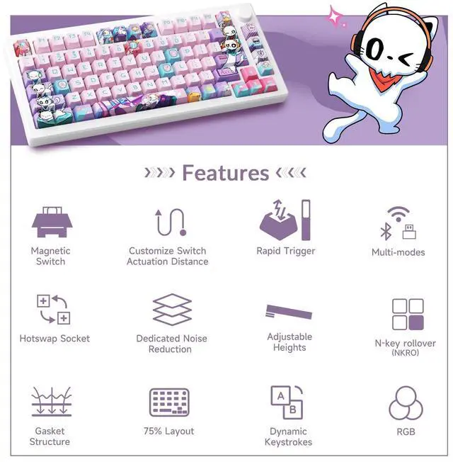 Alt view image 5 of 7 - Akko Rapid Trigger Gaming Keyboard Magnetic Switches, MOD007B HE PC Hall Effect 8k Polling Rate Mechanical Keyboard with Knob, RGB Backlit (Creamy Yellow Magnetic Switch)