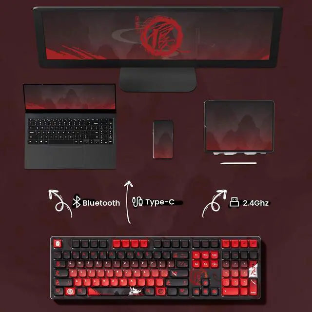 Alt view image 6 of 7 - Akko Wireless Gaming Keyboard The Degenerate 5108B Plus Hot-Swappable Tri-mode Mechanical Keyboard RGB Backlight, Piano Pre Lubed Switch