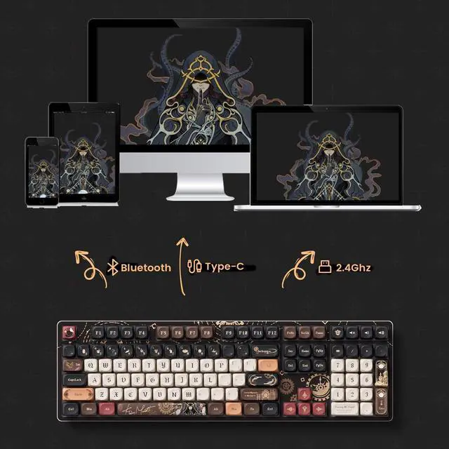 Alt view image 6 of 7 - Akko Wireless Gaming Keyboard The Lord of Mysteries 5108B Plus Hot-Swappable Tri-mode Mechanical Keyboard RGB Backlight, Piano Pre Lubed Switch