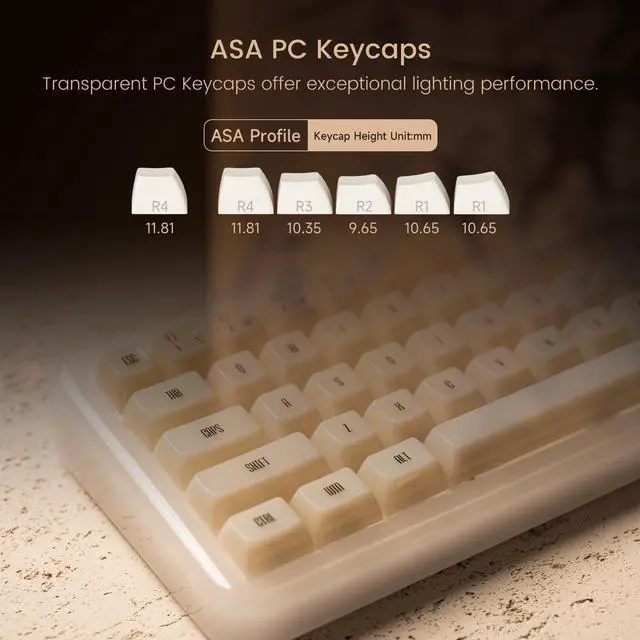 Alt view image 5 of 7 - Akko YU01 Mechanical Keyboard Hot Swappable Gaming Keyboard with Transparent Keycaps RGB Backlit 2.4G Wireless/Bluetooth/Wired 68-key Keyboard for Mac & Win ( Antique Jade, V3 Piano Pro Switch)