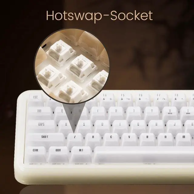 Alt view image 4 of 7 - Akko YU01 Mechanical Keyboard Hot Swappable Gaming Keyboard with Transparent Keycaps RGB Backlit 2.4G Wireless/Bluetooth/Wired 68-key Keyboard for Mac & Win ( White Jade, V3 Piano Pro Switch)