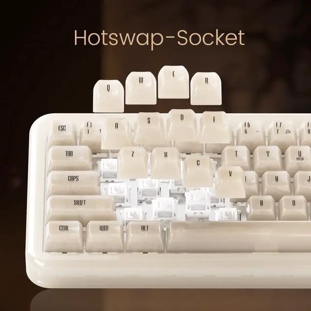 Alt view image 4 of 7 - Akko YU01 Mechanical Keyboard Hot Swappable Gaming Keyboard with Transparent Keycaps RGB Backlit 2.4G Wireless/Bluetooth/Wired 68-key Keyboard for Mac & Win ( Antique Jade, V3 Piano Pro Switch)