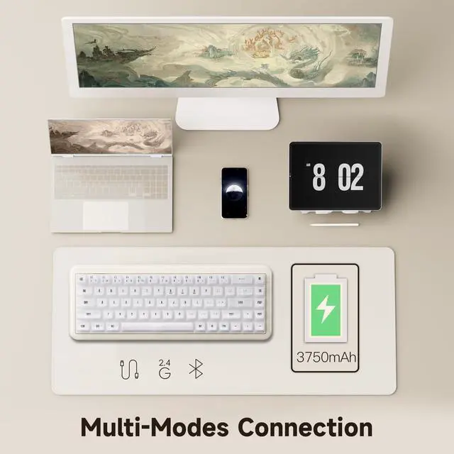 Alt view image 6 of 7 - Akko YU01 Mechanical Keyboard Hot Swappable Gaming Keyboard with Transparent Keycaps RGB Backlit 2.4G Wireless/Bluetooth/Wired 68-key Keyboard for Mac & Win ( White Jade, V3 Piano Pro Switch)