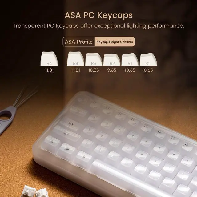 Alt view image 5 of 7 - Akko YU01 Mechanical Keyboard Hot Swappable Gaming Keyboard with Transparent Keycaps RGB Backlit 2.4G Wireless/Bluetooth/Wired 68-key Keyboard for Mac & Win ( White Jade, V3 Piano Pro Switch)