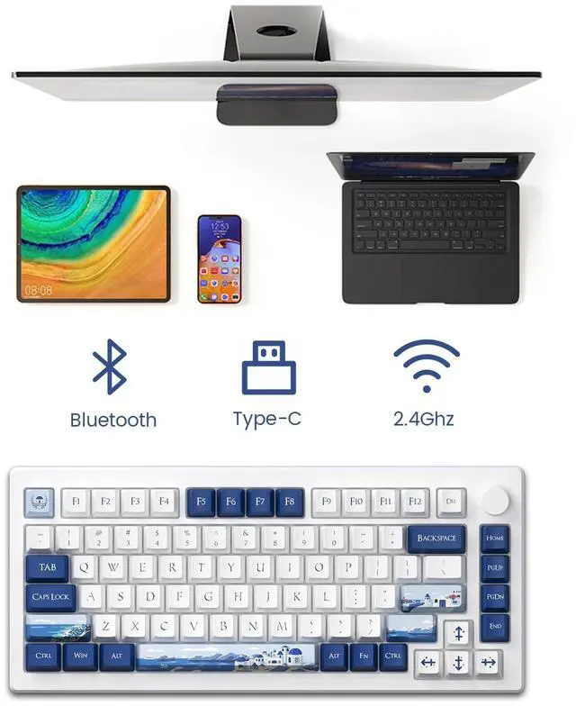 Alt view image 3 of 7 - Akko Gaming Keyboard Rapid Trigger with Magnetic Switches, 75% 8k Polling Rate Mechanical Hall Effect Keyboard with Knob MOD007B HE PC Santorini Wired/Wireless (Kailh Sakura Pink Magnetic Switch)