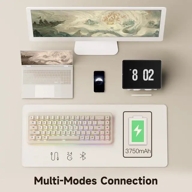 Alt view image 6 of 7 - Akko YU01 Mechanical Keyboard Hot Swappable Gaming Keyboard with Transparent Keycaps RGB Backlit 2.4G Wireless/Bluetooth/Wired 68-key Keyboard for Mac & Win ( Antique Jade, V3 Piano Pro Switch)
