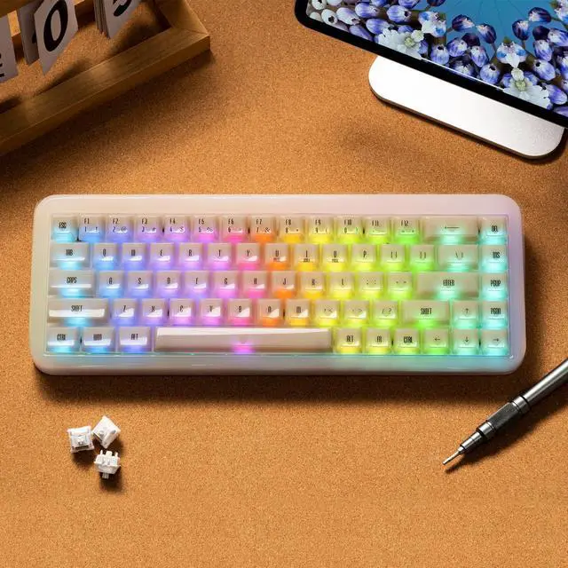 Alt view image 7 of 7 - Akko YU01 Mechanical Keyboard Hot Swappable Gaming Keyboard with Transparent Keycaps RGB Backlit 2.4G Wireless/Bluetooth/Wired 68-key Keyboard for Mac & Win ( Antique Jade, V3 Piano Pro Switch)