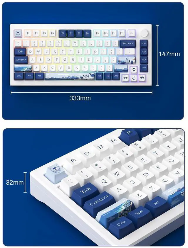 Alt view image 7 of 7 - Akko Gaming Keyboard Rapid Trigger with Magnetic Switches, 75% 8k Polling Rate Mechanical Hall Effect Keyboard with Knob MOD007B HE PC Santorini Wired/Wireless (Kailh Sakura Pink Magnetic Switch)