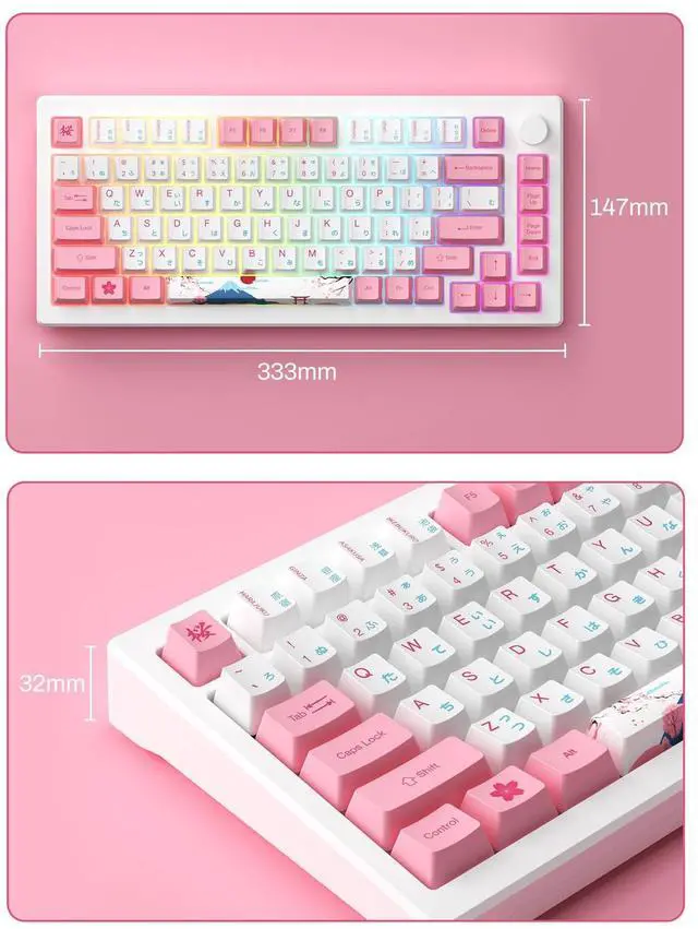 Alt view image 7 of 7 - Akko Magnetic Switches Rapid Trigger Gaming Keyboard, MOD007B HE PC World Tour Tokyo Wired/Wireless 75% 8k Polling Rate Mechanical Keyboard with Knob, RGB Backlit (Kailh Sakura Pink Magnetic Switch)