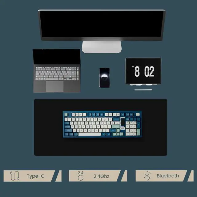Alt view image 3 of 6 - Akko 5098B Wireless Gaming Keyboard with Screen, Ink Green Mechanical Keyboard with Scroll Wheel, Hot-Swappable Gaming Keyboard with Numberpad, RGB Gasket Keyboard, Kailh Ice Cream Pink Switch