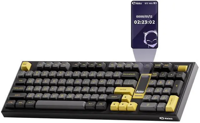 Main image of Akko 5098B Wireless Gaming Keyboard with Screen, Black & Gold Hot-Swappable Mechanical Keyboard with Scroll Wheel Numberpad, RGB Gasket, Piano Pre Lubed Switch