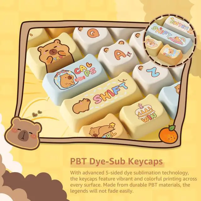 Alt view image 2 of 7 - Akko PBT Keycaps Set, Capybara Keycap MAO Profile 142-Key Keycaps for Mechanical Keyboards