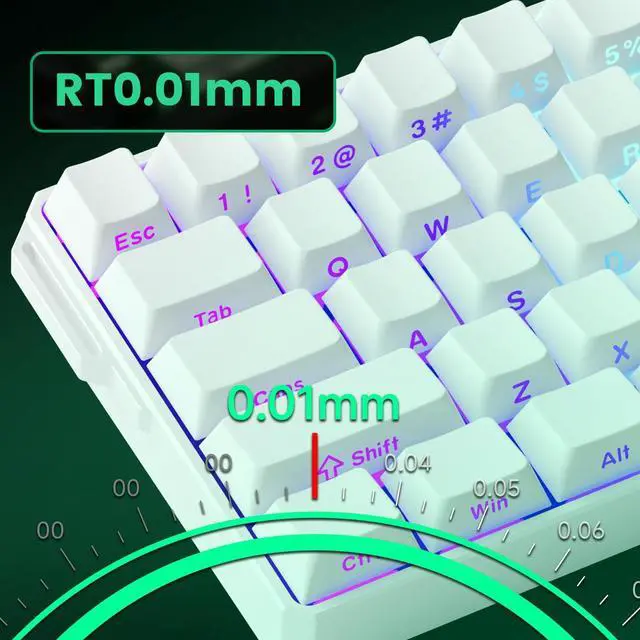Alt view image 3 of 7 - MONSGEEK FUN60 Ultra Rapid Trigger Gaming Keyboard 8k SP Magnetic Switch HE Aluminum Wired Keyboard 60% White Shine-Through, Glare Magnetic Switch